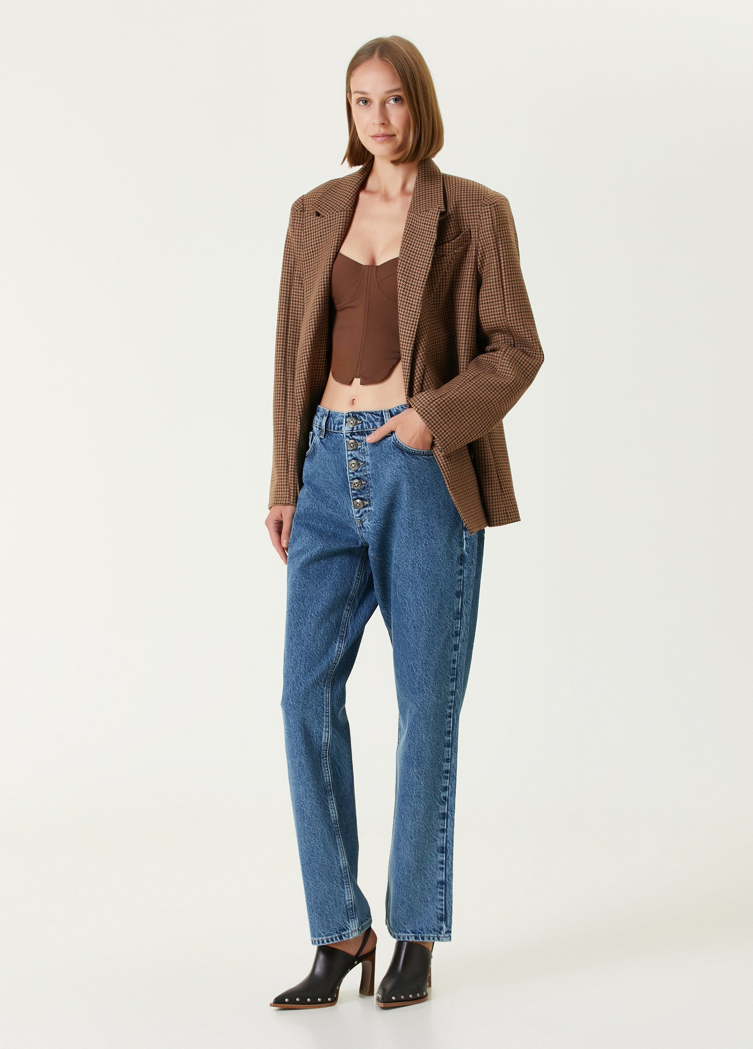 Cotton Big Shoulder Women Blazer Jacket